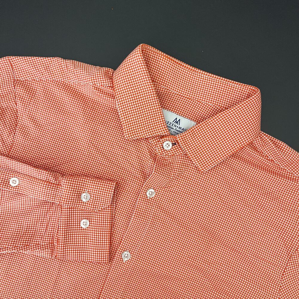 Mizzen Main Shirt Mens XL Orange Trim Fit Check Button Up Long Sleeve Stretch